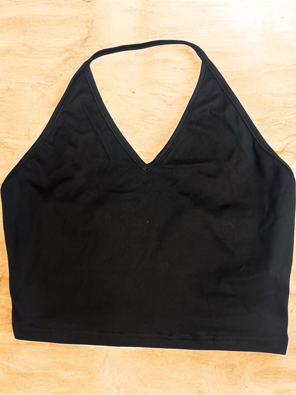 Black V-Neck Halter Crop Top NWOT